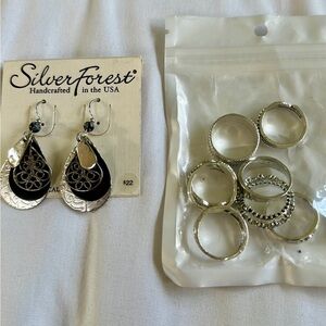 Bundle of Silver Forest earrings and 8 rings